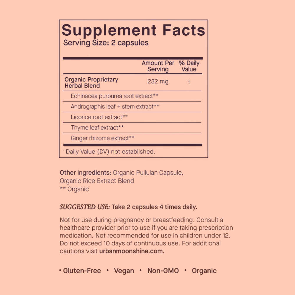 Herbal Defense Supplement Facts panel