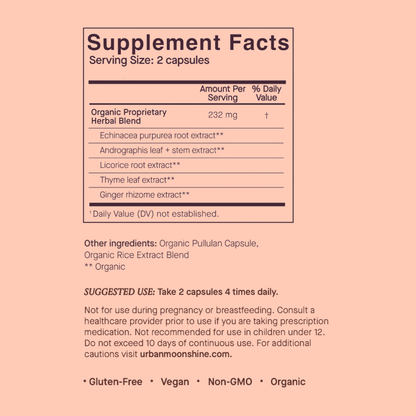 Herbal Defense Supplement Facts panel